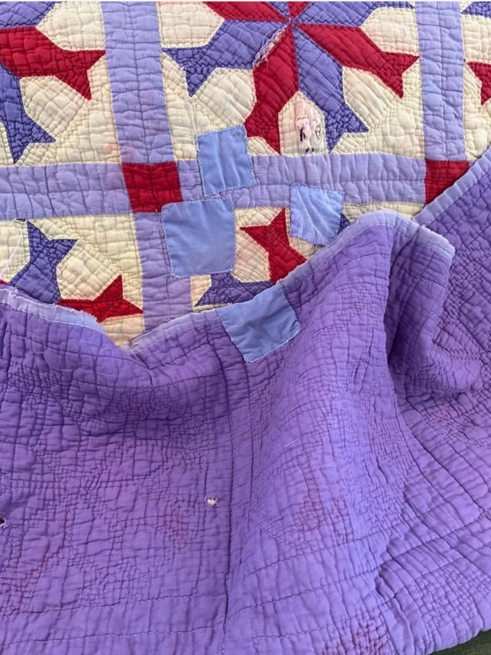 Antique Patchwork Red & Purple Star Quilt c 1900
